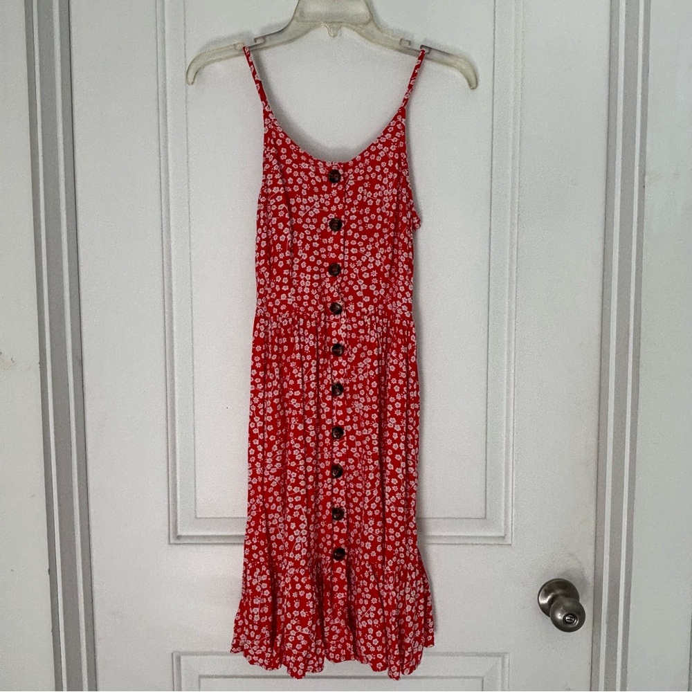 Japna Red White Floral Cotton Dress